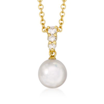 Mikimoto 8mm A+ Akoya Pearl Necklace With .12 ct. t.w. Diamonds in 18kt Yellow Gold &mdash; Alt Image 1