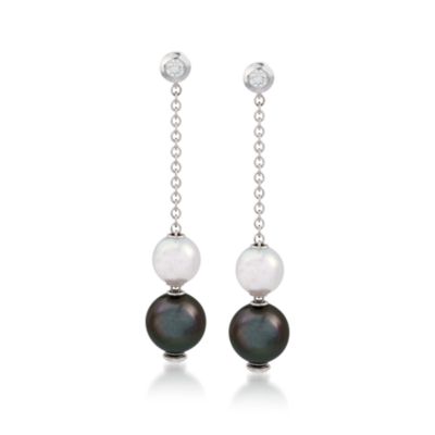 Mikimoto 7mm A+ Akoya and 8mm A+ Black Tahitian Pearl Earrings in 18kt White Gold &mdash; Alt Image 1