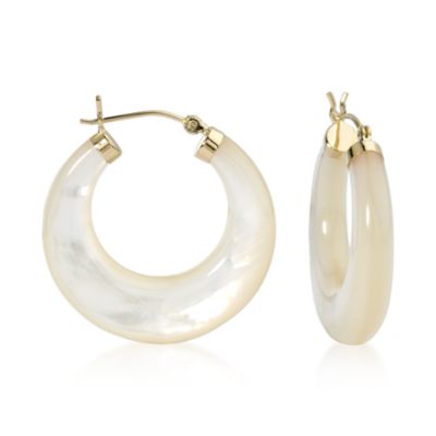 Mother-Of-Pearl Hoop Earrings in 14kt Yellow Gold &mdash; Alt Image 1