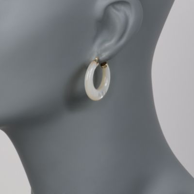 Mother-Of-Pearl Hoop Earrings in 14kt Yellow Gold &mdash; Alt Image 2
