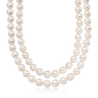 7.5-9mm Pearl Double Strand Necklace With 14kt Yellow Gold Clasp &mdash; Alt Image 1