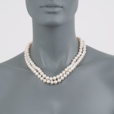 7.5-9mm Pearl Double Strand Necklace With 14kt Yellow Gold Clasp &mdash; Alt Image 2
