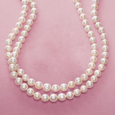 7.5-9mm Pearl Double Strand Necklace With 14kt Yellow Gold Clasp &mdash; Alt Image 3