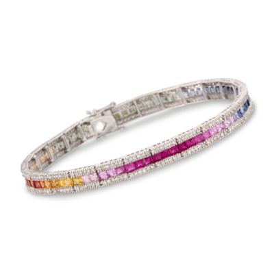 6.50 ct. t.w. Multicolored Sapphire and 1.60 ct. t.w. Diamond Bracelet In 14kt White Gold &mdash; Alt Image 1