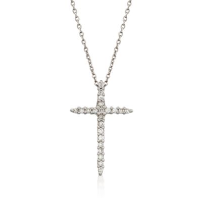 Roberto Coin .10 ct. t.w. Diamond Cross Necklace in 18kt White Gold. 16" &mdash; Alt Image 1