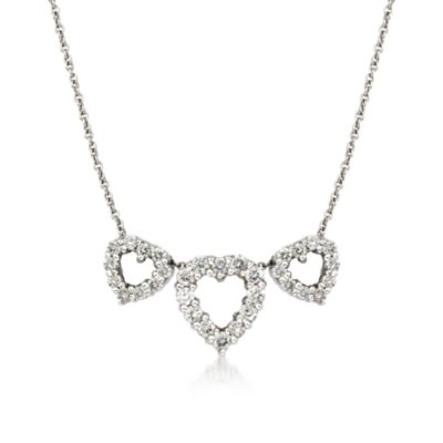 Roberto Coin .51 ct. t.w. Diamond 3-Heart Necklace  in 18kt White Gold. 16" &mdash; Alt Image 1