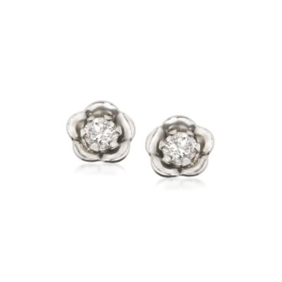 Child's CZ Post Earrings In 14kt White Gold  &mdash; Alt Image 1