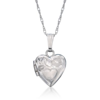 Child's 14kt White Gold Heart Locket Necklace. 13" &mdash; Alt Image 1