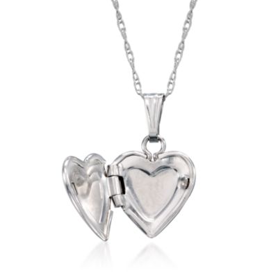 Child's 14kt White Gold Heart Locket Necklace. 13" &mdash; Alt Image 2