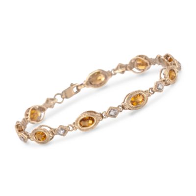 5.50 ct. t.w. Citrine and .12 ct. t.w. Diamond Bracelet in 14kt Yellow Gold. 8" &mdash; Alt Image 1