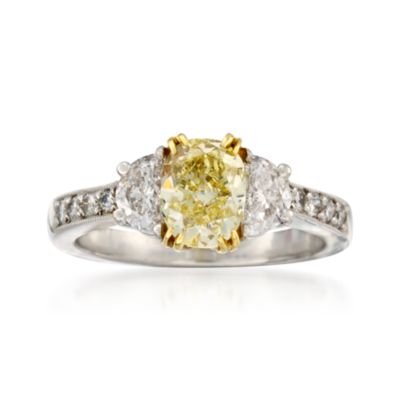1.20 Carat Yellow Diamond Ring With .50 ct. t.w. Half-Moon White Diamonds In Platinum. Size 6 &mdash; Alt Image 1