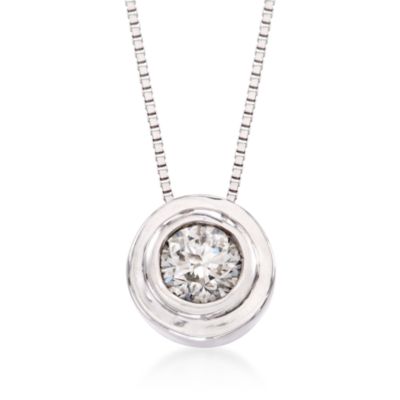 .25 Carat Bezel-Set Diamond Pendant In 14kt White Gold. 18" &mdash; Alt Image 1