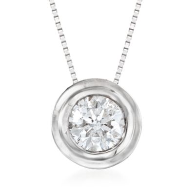 .75 Carat Bezel-Set Diamond Pendant In 14kt White Gold. 18" &mdash; Alt Image 1