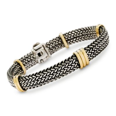 18kt Italian Yellow Gold and Sterling Silver Woven Bracelet &mdash; Alt Image 1