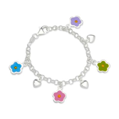 Child's Sterling and Enamel Flower Charm Bracelet. 5.5" &mdash; Alt Image 1