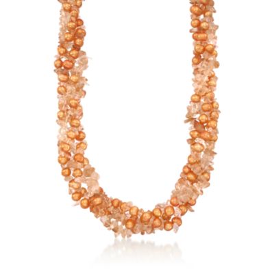 Citrine and Pearl Torsade Necklace in Sterling Silver. 17.5" &mdash; Alt Image 1