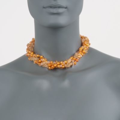 Citrine and Pearl Torsade Necklace in Sterling Silver. 17.5" &mdash; Alt Image 2