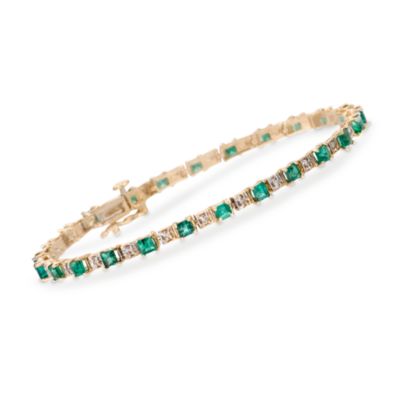 3.50 ct. t.w. Emerald and .10 ct. t.w. Diamond Bracelet in 14kt Yellow Gold. 6" &mdash; Alt Image 1
