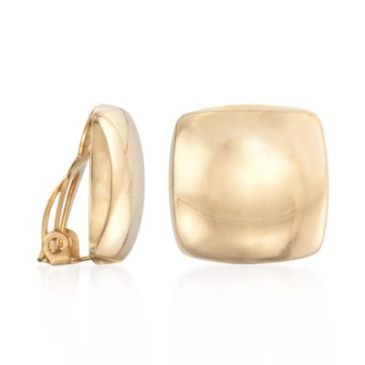Puffed Square Earrings in 14kt Yellow Gold &mdash; Alt Image 3