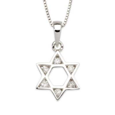14kt White Gold Star of David Pendant Necklace With Diamond Accents. 18" &mdash; Alt Image 1