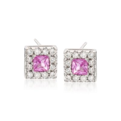 .80 ct. t.w. Pink Sapphire and .45 ct. t.w. Diamond Earrings In 14kt White Gold &mdash; Alt Image 1