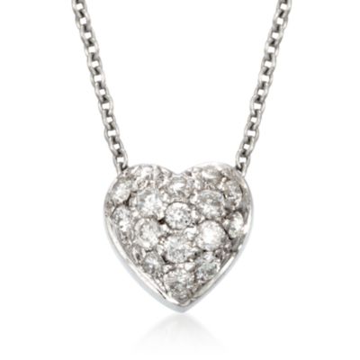 Roberto Coin "Tiny Treasures" .15 ct. t.w. Diamond Puffed Heart Necklace in 18kt White Gold &mdash; Alt Image 1