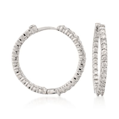 Roberto Coin 1.55 ct. t.w. Diamond Inside-Outside Hoop Earrings in 18kt White Gold &mdash; Alt Image 1