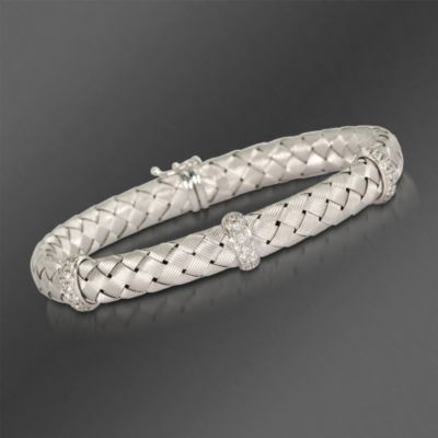Roberto Coin .48 ct. t.w. Diamond Station Woven Bracelet With Sapphire In 18kt White Gold. 7" &mdash; Alt Image 1