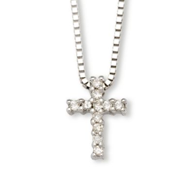 Child's 14kt White Gold Cross Necklace With Diamonds &mdash; Alt Image 1