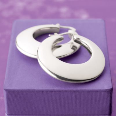 Sterling Silver Puffed Hoop Earrings &mdash; Alt Image 2