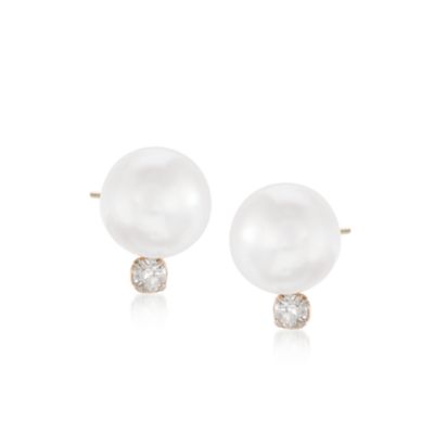 10-11mm Cultured Pearl Earrings With Diamonds in 14kt Yellow Gold  &mdash; Alt Image 1
