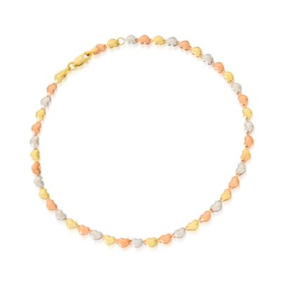 14kt Tri-Color Gold Heart Anklet. 10" &mdash; Alt Image 1