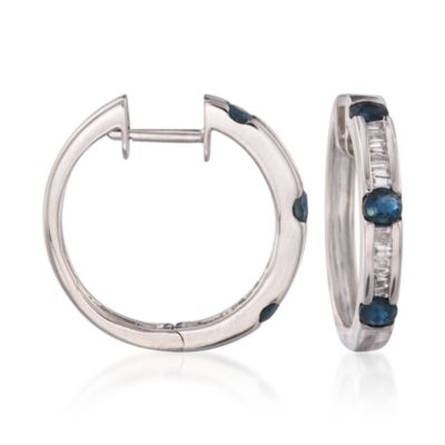 .70 ct. t.w. Sapphire and .30 ct. t.w. Diamond  Hoop Earrings In 14kt White Gold  &mdash; Alt Image 1