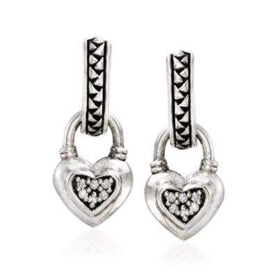 Scott Kay Basketweave and Heart Charm Earrings in Sterling Silver &mdash; Alt Image 1