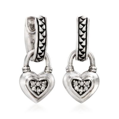 Scott Kay Basketweave and Heart Charm Earrings in Sterling Silver &mdash; Alt Image 2