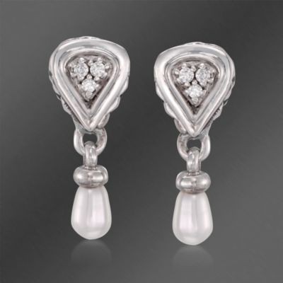 Scott Kay Diamond and Pearl Drop Earrings in Sterling Silver &mdash; Alt Image 1
