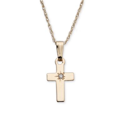 Child's 14kt Yellow Gold Cross Necklace With Diamond Accent.13" &mdash; Alt Image 1