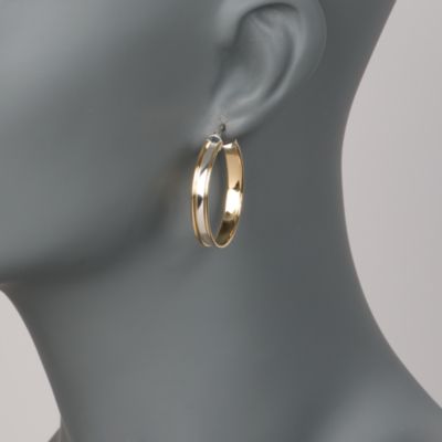 18kt Italian Yellow Gold and Sterling Silver Hoop Earrings  &mdash; Alt Image 2