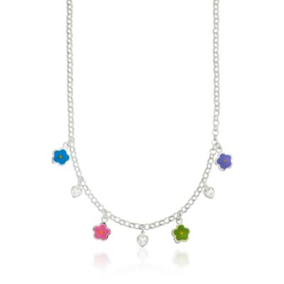 Child's Sterling and Enamel Flower Necklace. 16" &mdash; Alt Image 1