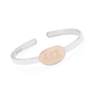 Child's 14kt Gold and Sterling Silver 3-Initial Disc Cuff  Bracelet. 7" &mdash; Alt Image 1