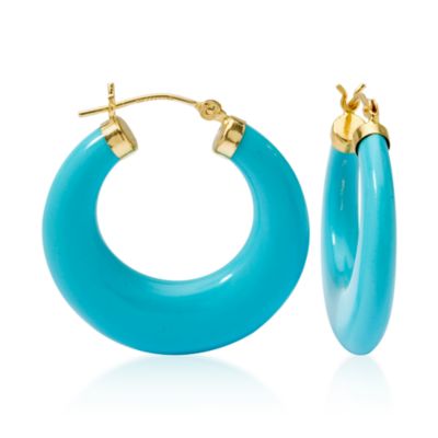 Turquoise Hoop Earrings in 14kt Yellow Gold  &mdash; Alt Image 1