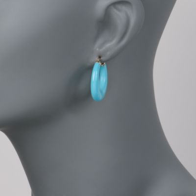 Turquoise Hoop Earrings in 14kt Yellow Gold  &mdash; Alt Image 2