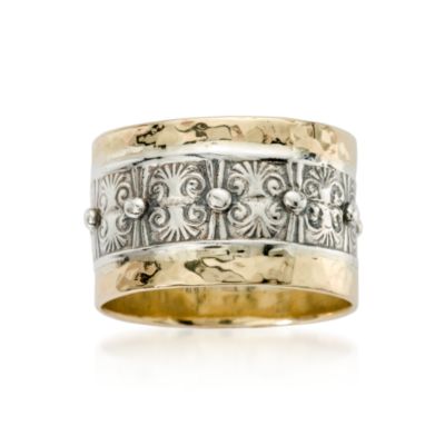 14kt Yellow Gold and Sterling Silver Etched Ring . Size 5 &mdash; Alt Image 1