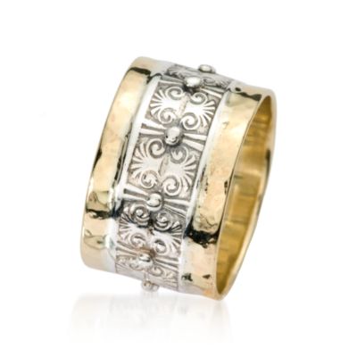 14kt Yellow Gold and Sterling Silver Etched Ring . Size 5 &mdash; Alt Image 3