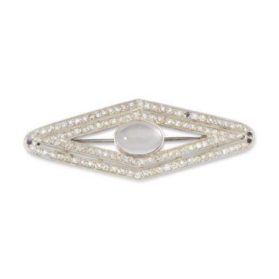 C. 1950 14kt White Gold Two-Row Diamond Brooch With Quartz Center &mdash; Alt Image 1