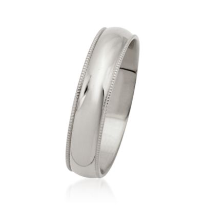 Men's 5mm 14kt White Gold  Millegrain Wedding Ring &mdash; Alt Image 2