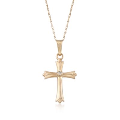 Child's 14kt Yellow Gold Cross Necklace With Diamond. 13" &mdash; Alt Image 1