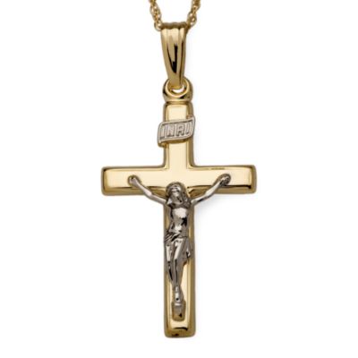 14kt Yellow Gold Crucifix Necklace. 18" &mdash; Alt Image 1