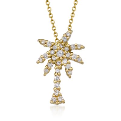 Roberto Coin "Tiny Treasures" .17 ct. t.w. Diamond Palm Tree Necklace in 18kt Yellow Gold &mdash; Alt Image 1