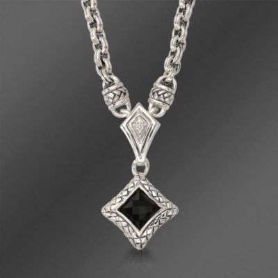 Scott Kay Black Onyx Necklace With Diamond Acccent in Sterling Silver. 16" &mdash; Alt Image 1